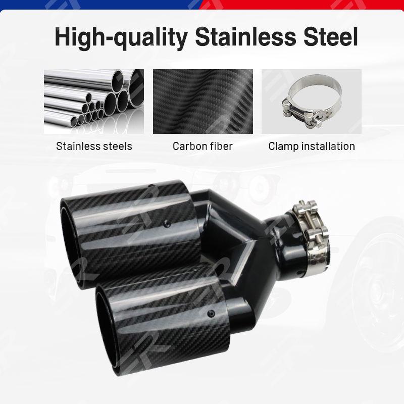 BMW Universal Y-Type Dual Carbon Fiber Black Exhaust Muffler & Tip
