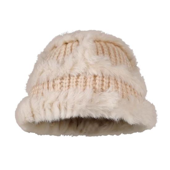 Women Fisherman Hat Imitation Rabbit Fur Decor Autumn Winter Windproof Warm Dome Soft Knitting Basin