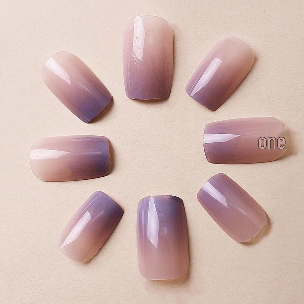 Съемные накладные ногти средней длины с градиентной линией - Стиль тампонной печати