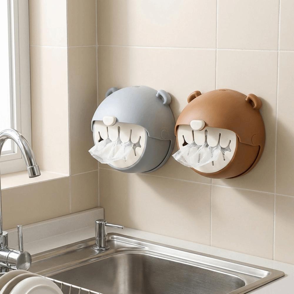 Bear Shape Plastic Wrap Storage Box Wall Mounted Extraction Food Covers Storage Box Punch-Free Large Capacity