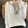 Lapel Knit Sweater Women's Spring and Autumn Loose Casual Color Collision Fashion Polo Sweater