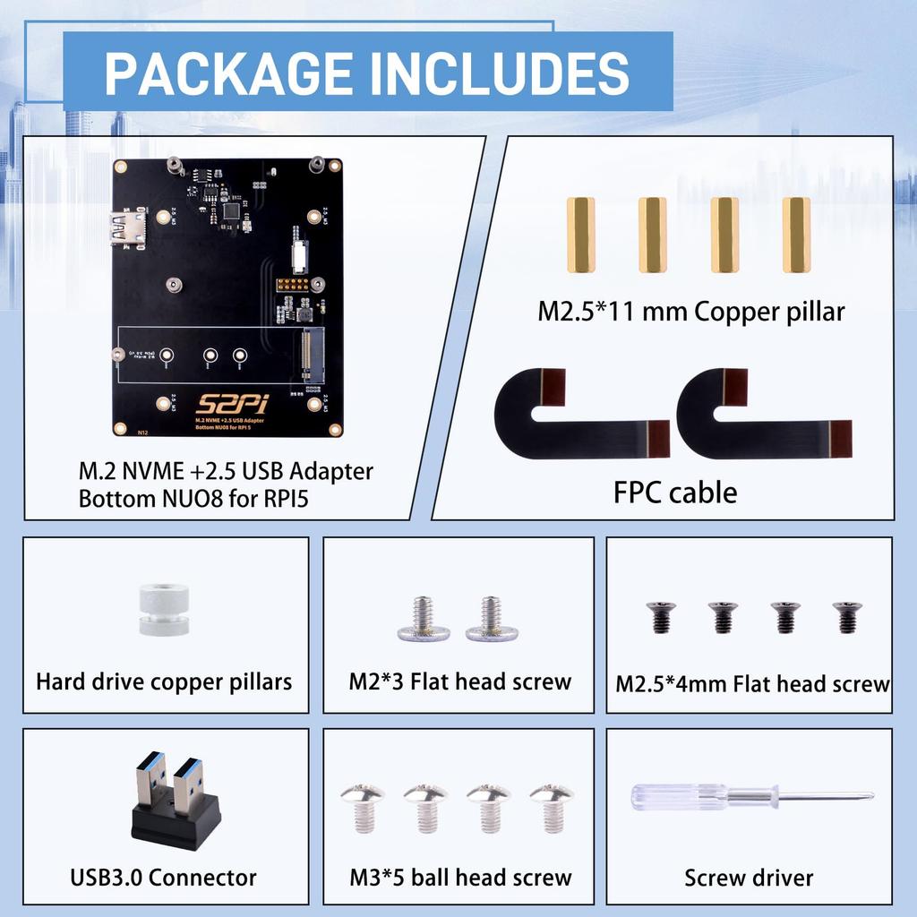 GeeekPi NU08 PCIe NVMe SSD PCIe периферийная плата для Raspberry Pi поддерживает дюймовый USB, совместим с NVMe SSD 2230 2242 2260 2280 M.2 M-Key 5, 2.5 HDD,