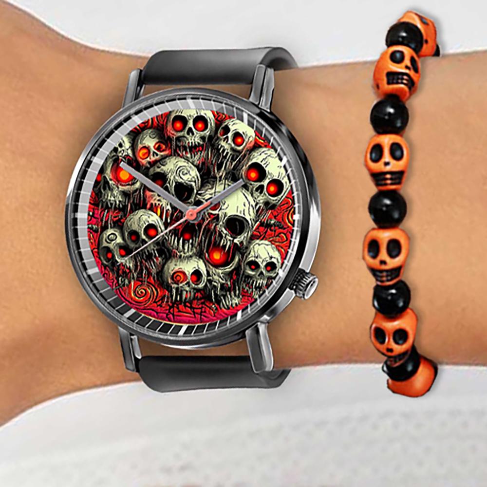 Women's Watch New Halloween Skull Style Design Quartz Watches Fashion Black Silicone Men's Simple Clock Wristwatch