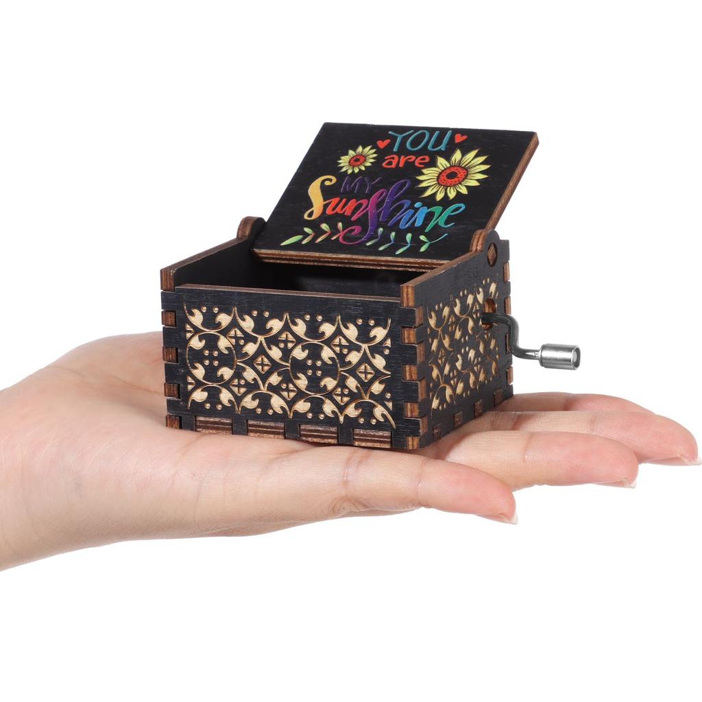 Wooden Birthday Black Laser Engraved Hand-Cranked You Are My Sunshine Music Box Musical Boxes