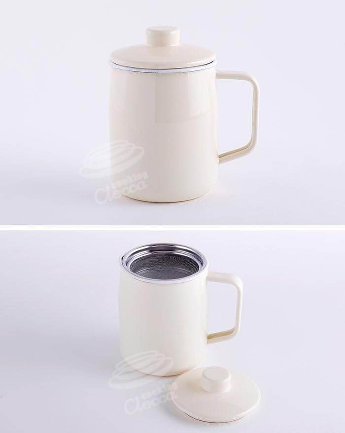 Fuji Enamel Filt Oil Pot with Double Strainer, Enamel Oil Strainer, Green, 1.0L (OP10L.CG)