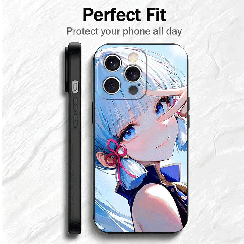 Genshin Impact Камисато Аяка Мягкий чехол для телефона для iPhone 16 16E 17 Air 15 Pro Max 14 Plus 13 Mini 11 12 7 Черная задняя крышка