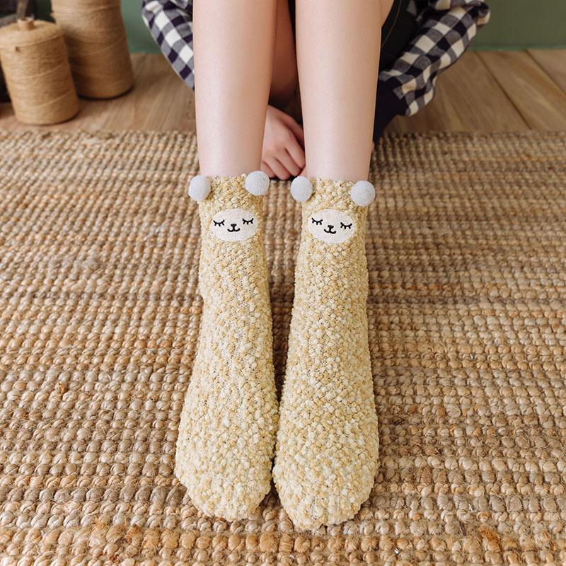 Пушистые Короткие Носки Женские Собака Кошка Панда Пушистые Зимние Женские Напольные Теплые Плюшевые Удобные Смешные Милые Каваи Носки-Тапочки для Сна Меховые