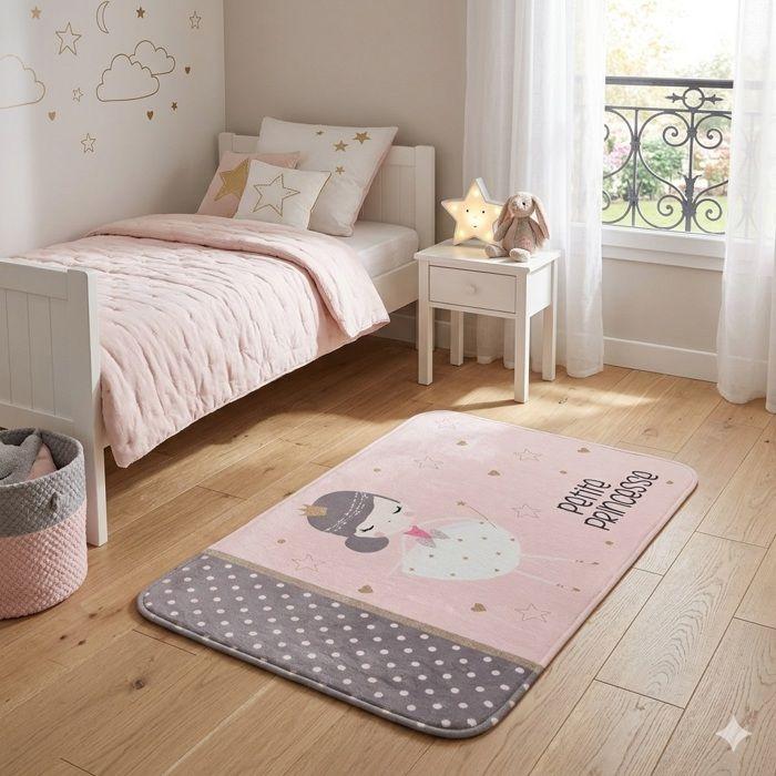 Tapis velours enfant Petite princesse 45 x 75 cm rose