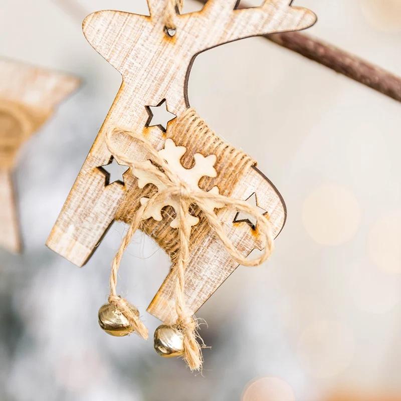 Рождественское украшение Деревянная новогодняя елка Пятиконечная звезда Лося Носки Подвеска Рождественская елка Подвеска