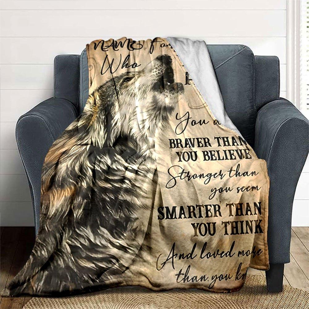 Brave Wolf Quote Cozy Personalized Blanket Customize Text Soft Warm Cozy Perfect For Sofa Couch Office Bed Picnics Four Seasons Universal Playful