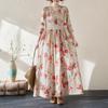 Women's Printing Long Sleeve Dresses Fashion Elegant Long Dress Loose Round Neck Beach Resort Style Casual Dresses
