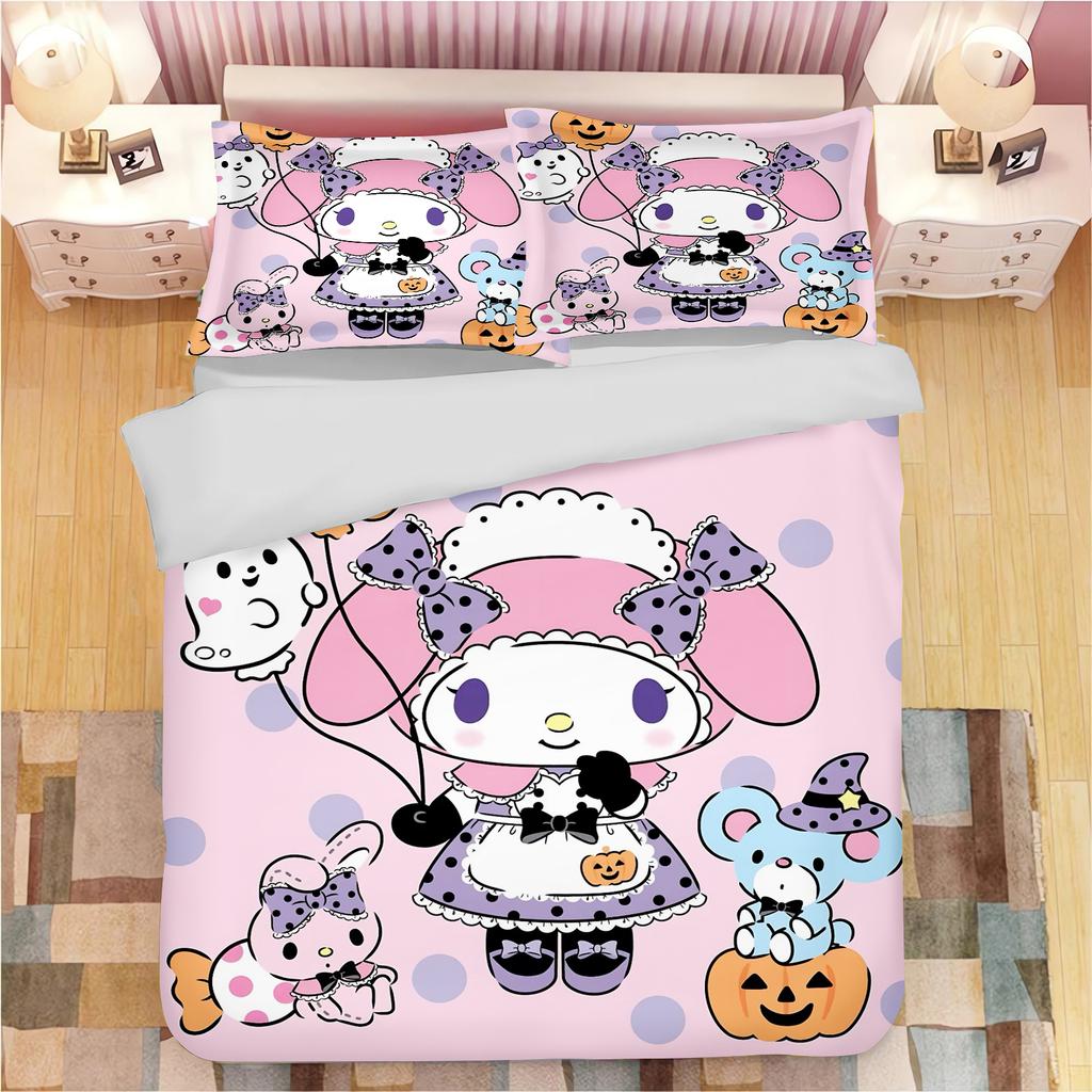Серия Sanrio Набор постельного белья пододеяльник Kuromi для детей Размер King-size Роскошный чехол 100% Полиэстер 3 предмета Рождественские подарки Декор для дома