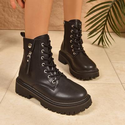 Черные мотоциклетные ботинки из искусственной кожи женские модные ботильоны на платформе на шнуровке женские больших размеров 42 на молнии готические туфли женские