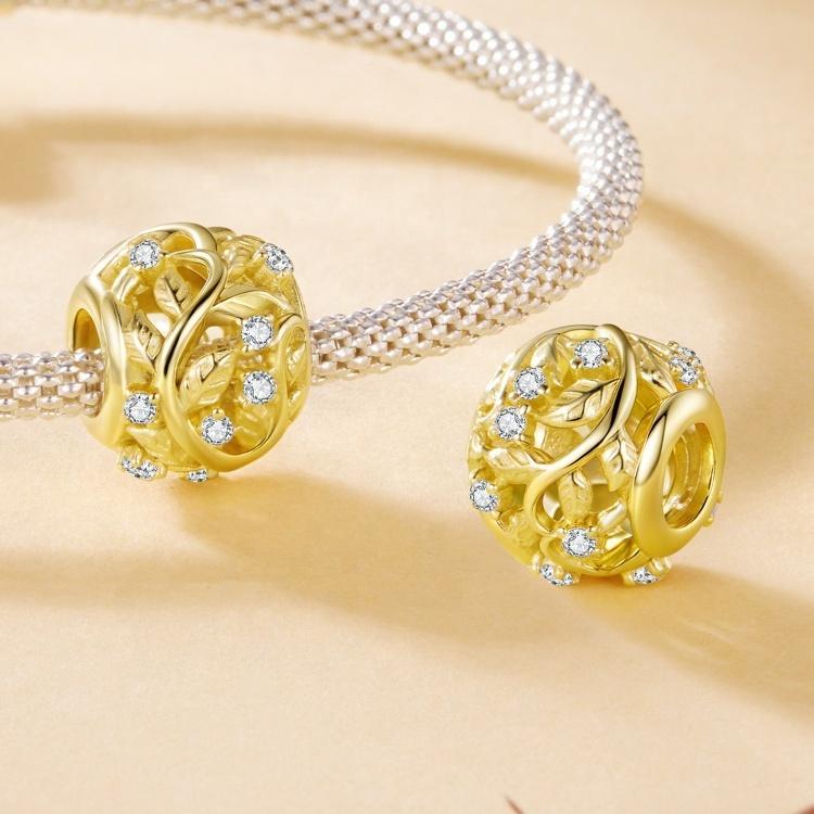 Leaf Joyeria Plata 925 Silver Gold Plated Zircon Charm Accessory Diy Jewelry Vintage Small Bracelet Beads Charms