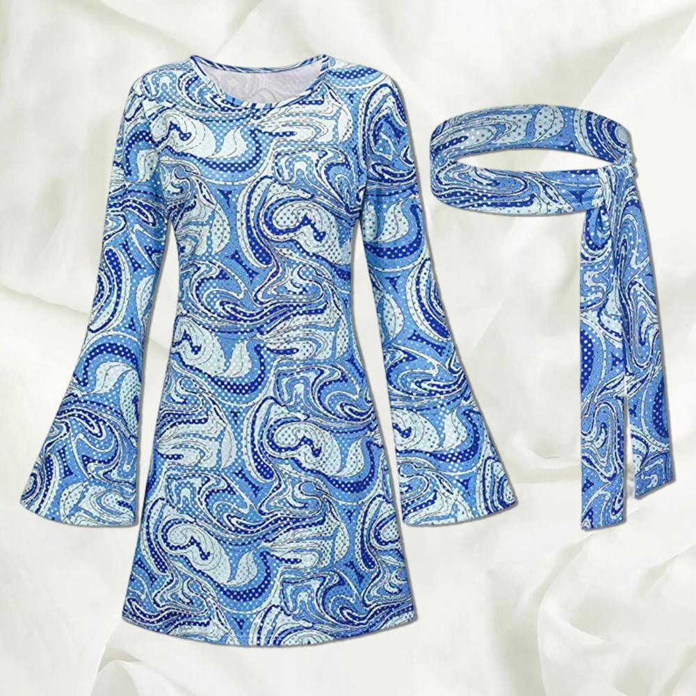 Женский комплект с платьем и повязкой на голову, ретро-платье с пайетками и рукавами-колокольчиками для женщин, костюм для Хэллоуина, диско-танцевальная вечеринка с повязкой на голову