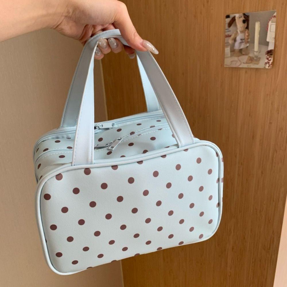 Three Layer Partition Handheld Makeup Bag Polka Dot Toiletry Bag Travel Storage Bag Business