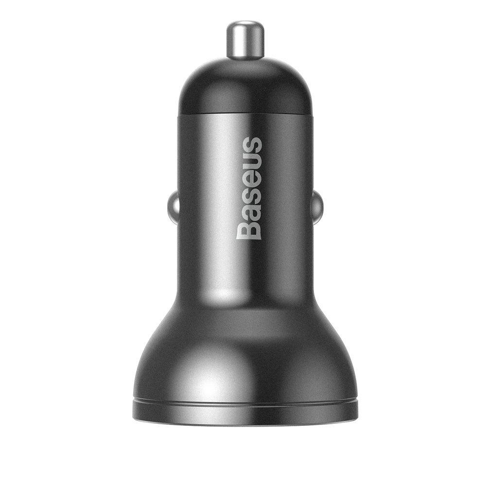 Baseus 24W Dual USB Car Charger with LCD Display + 1.2m 3-in-1 Cable (USB-C/Micro/Lightning) Black