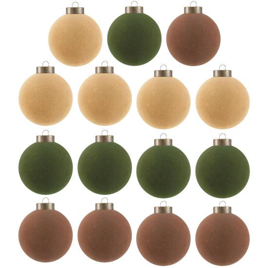 15 Pcs Velvet Christmas Ball Ornaments 3.15 Inch Flocked Plastic Ball Xmas Tree Hanging Decoration for Holiday Party Decor