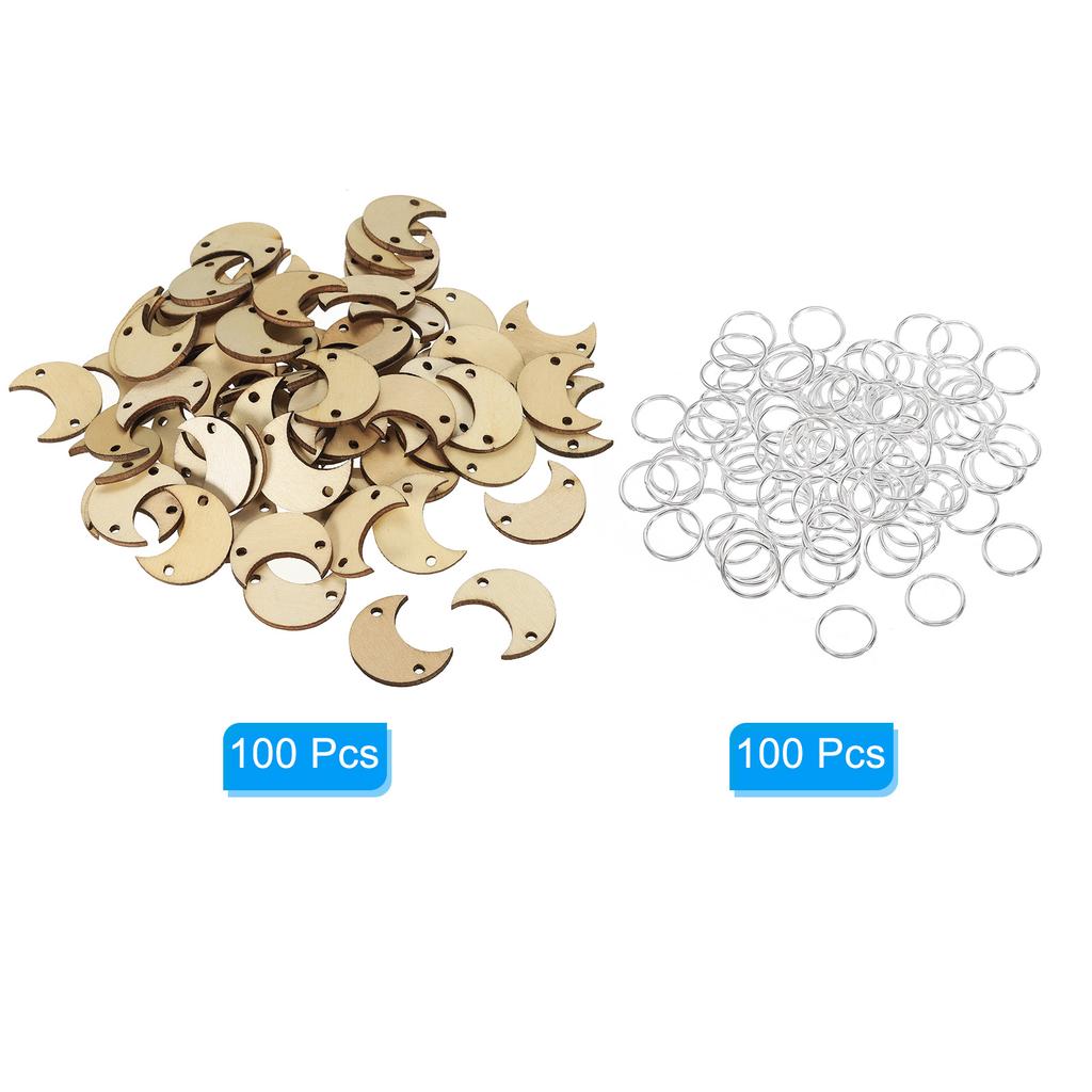 100 шт. Деревянные Луны Необработанное Дерево Луна с Отверстиями Заготовки Деревянные Вырезки Украшения Кусочки Натурального Дерева для Рождественской Вечеринки