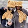 Thickened Scarf Female Warm Bear Fisherman Hat Neck Protection Cold Scarf Cartoon Versatile Tide Wave Contrasting Color Leopard Print