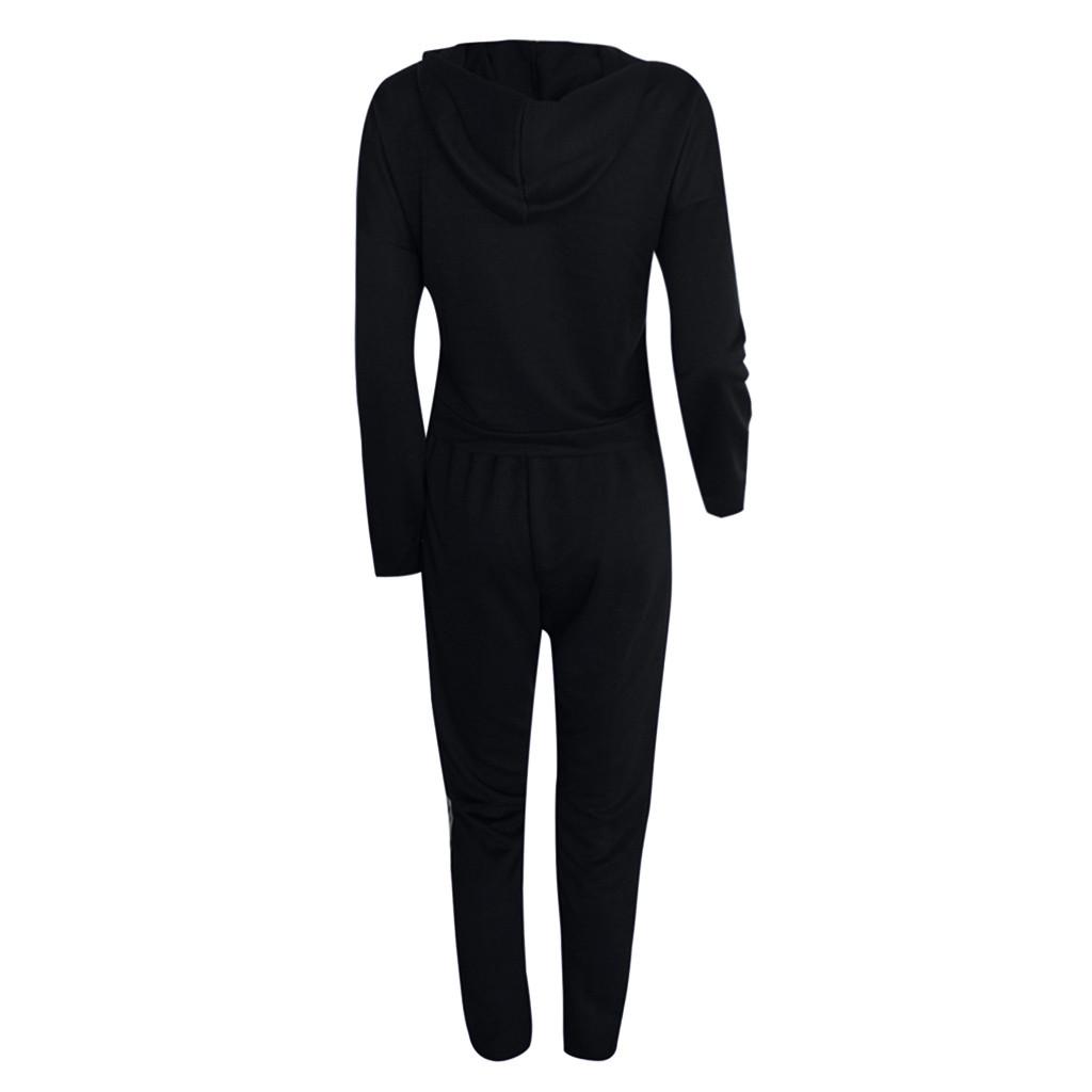 Fashion Women Casual Stripe Hooded Long Sleeve Pullove Sport Tops+Long Pants Set