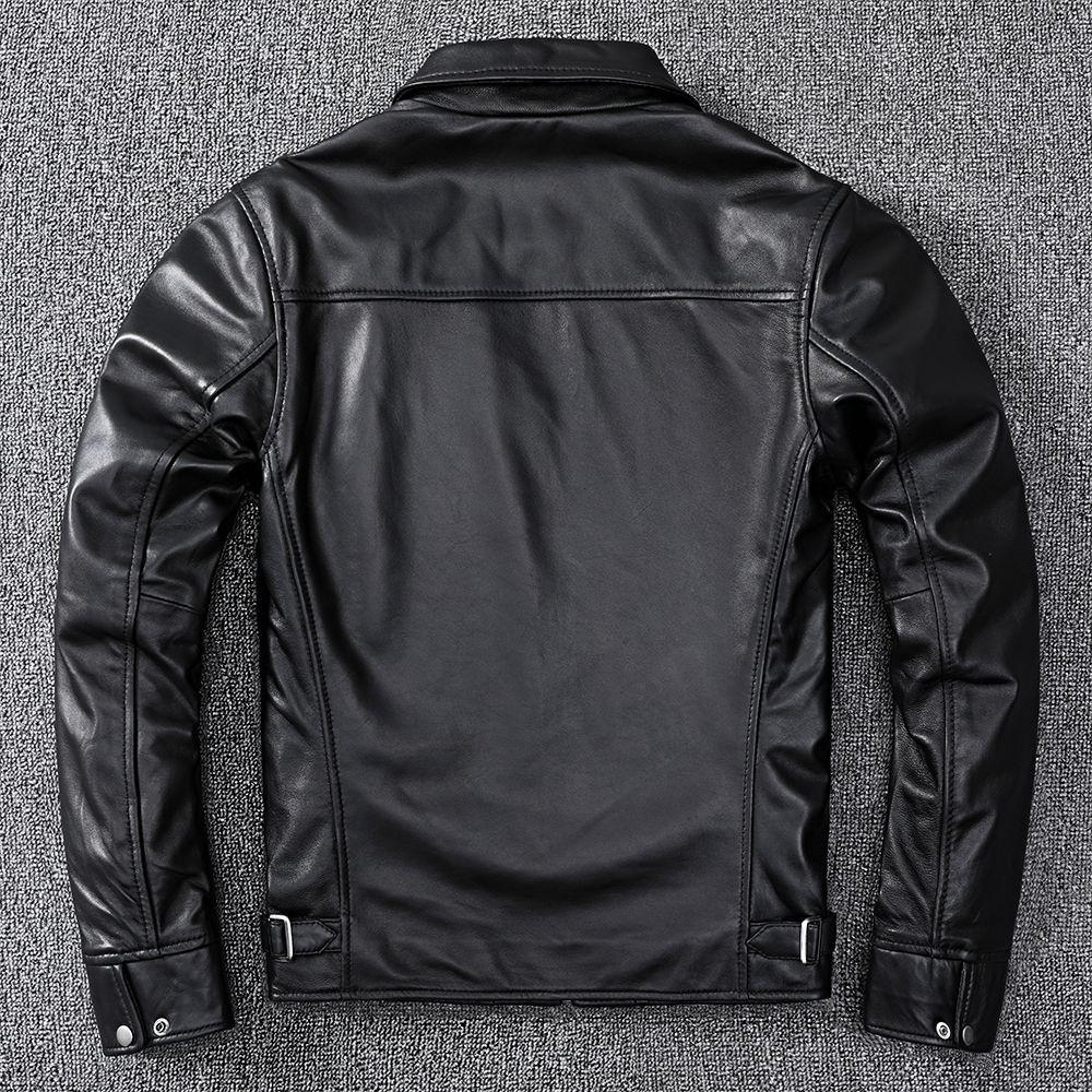New Genuine Leather Jacket Men's Short Leather Jacket Thin Lapel Business Casual Jacket Trendy