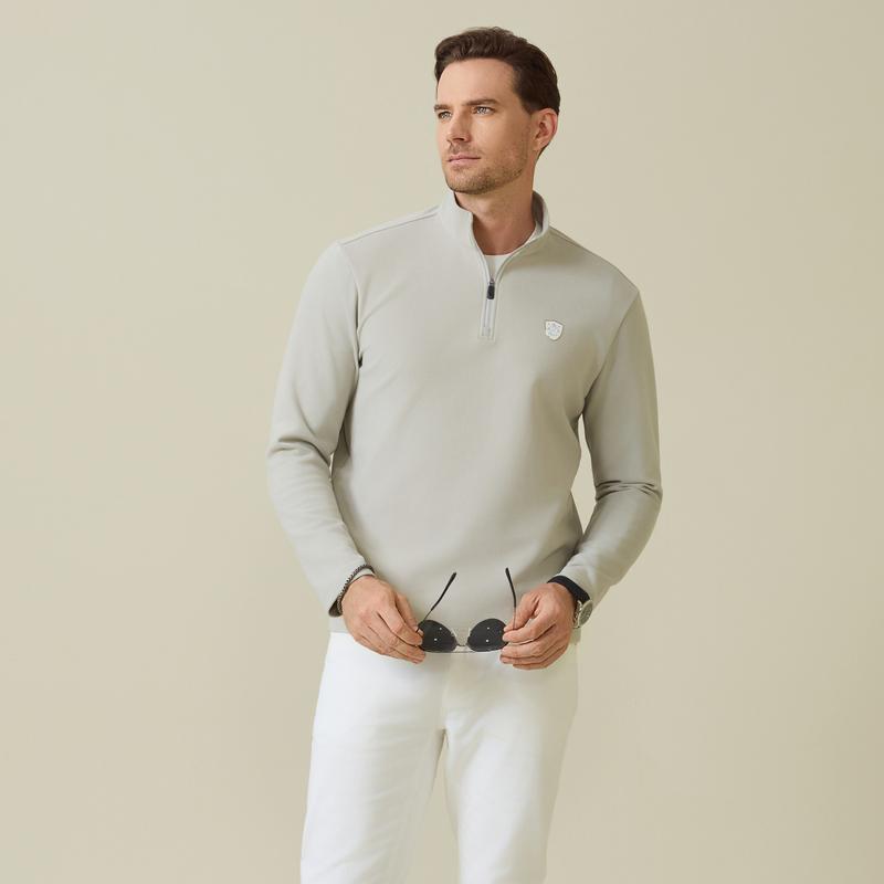 Fine Velvet Men's Half Zipper Stand up Collar Casual Hoodie
