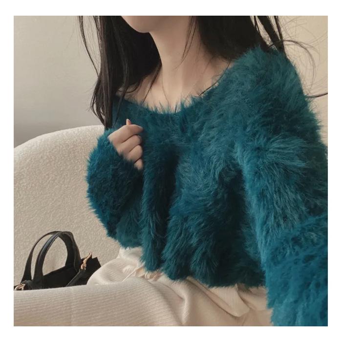 Женский плюшевый свитер в корейском стиле — универсальный, элегантный, с длинными рукавами для осени и зимы