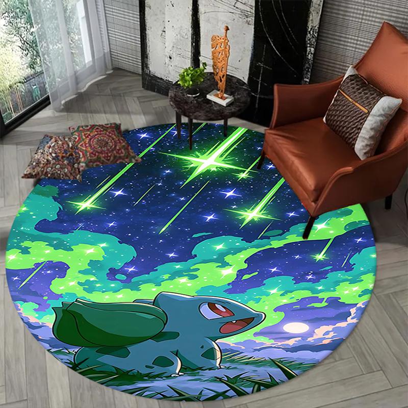 1Pc Starry Night Aurora Dreams Flannel Round Rug Soft Non Slip Circular Office Carpet Floor Mat Bedroom Living Room Xmas Gift Q1109