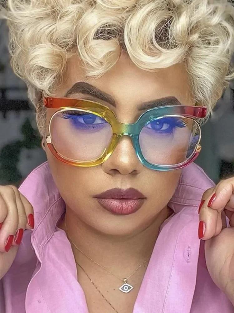 2023 Ins Rainbow Frame Fashion Retro Round Anti Blue Light Women Glasses Vintage Oversized Colourful Frame Clear Eyeglasses