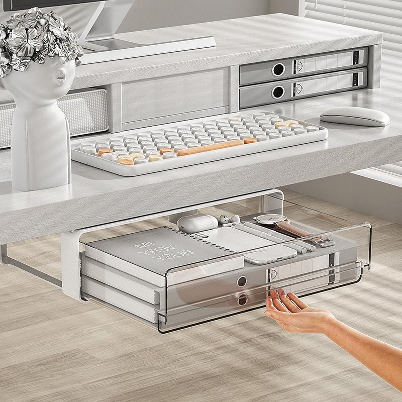 Large Capacity Under Desk Drawer Under Desk Storage Box for Desk Dormitory Home Organizer Punch Free Hanging Storage Box