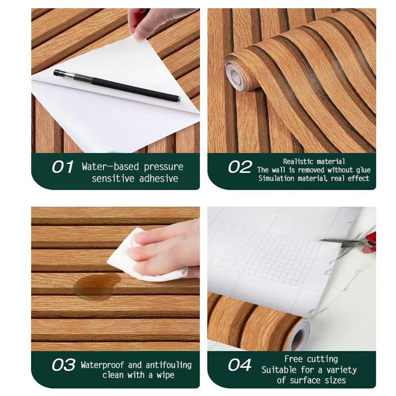 Wood Stripe Background Wall Self-adhesive Wallpaper Desk Cabinet Furniture Renovation PVC Waterproof Sticker