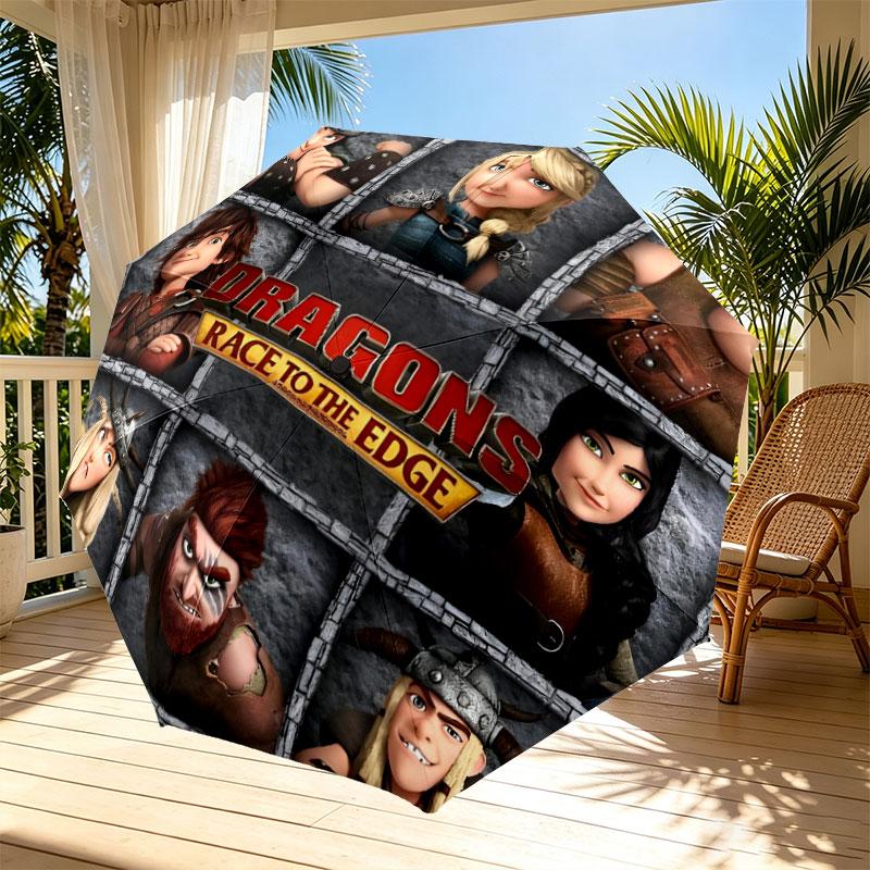 How to Train Your Dragon Print Automatic Open Close Umbrella, Portable Foldable Umbrella, for Outdoor Commute Camping Trip, Ideal Birthday Gift