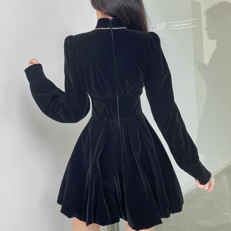 Cheongsam Darlingaga винтажное элегантное готическое велюровое черное платье с темным бантом осень-зима в китайском стиле плиссированные платья вечерние одежда с бриллиантами