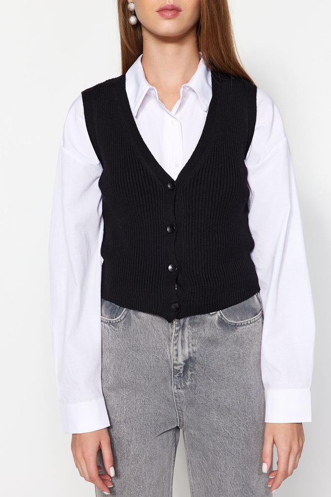 Women's Fashion Stylish Sweater Black Premium Yarn Special Yarn V-Neck Knitwear Vest