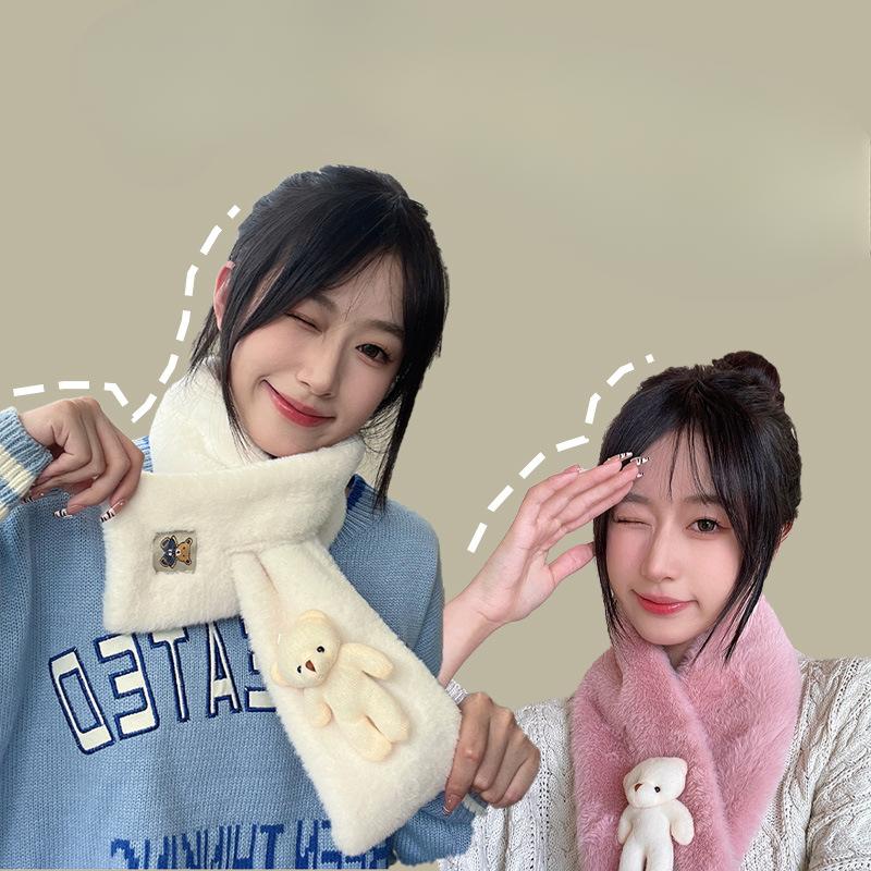 Bear Scarf, Versatile Solid Color In Winter, Cute Plush Neck Cover, Cold-proof and Warm Neck Protection, Outdoor Windshield Cover, Scarf.