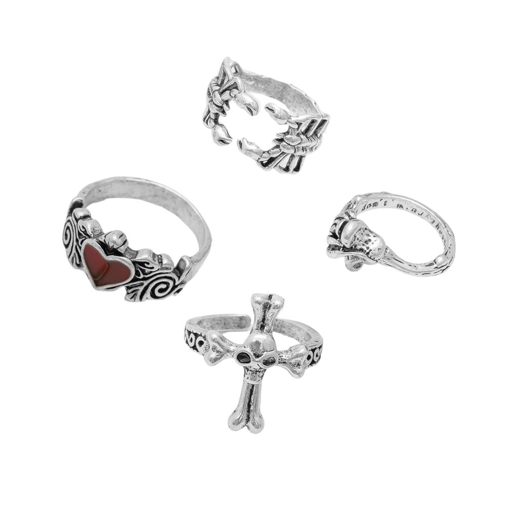 Gothic Skull Ring Set Adjustable Finger Rings Alloy Texture Dating Rings Perfect for Parties and Festivals Any Occasion