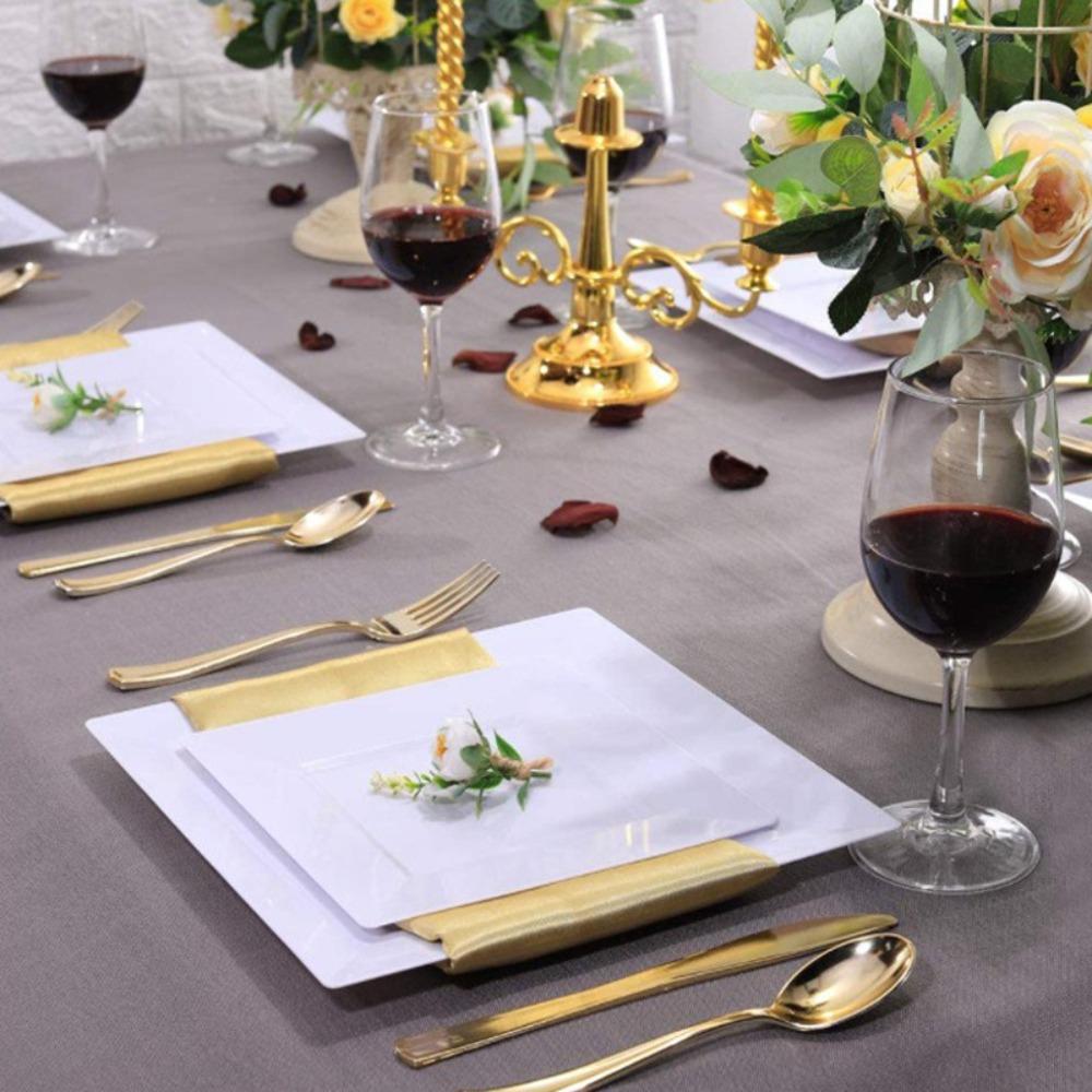 10Pcs Hard White Square Plate Plastic Dessert Dish Kitchen Tableware Party Appetizer Plate Salad