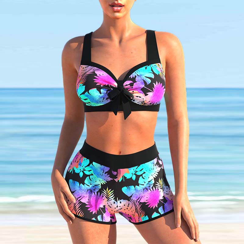 Женский купальник с бретелями и разноцветными листьями, бикини с принтом, купальник-танкини