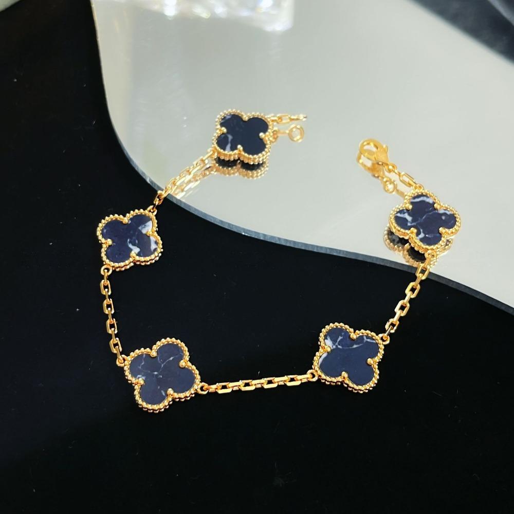 Браслет «Четырехлистный клевер» с пятью цветками, версия High, натуральный фиолетовый халцедон, лазерная CNC-резьба, 18 карат, не тускнеющий, женский браслет