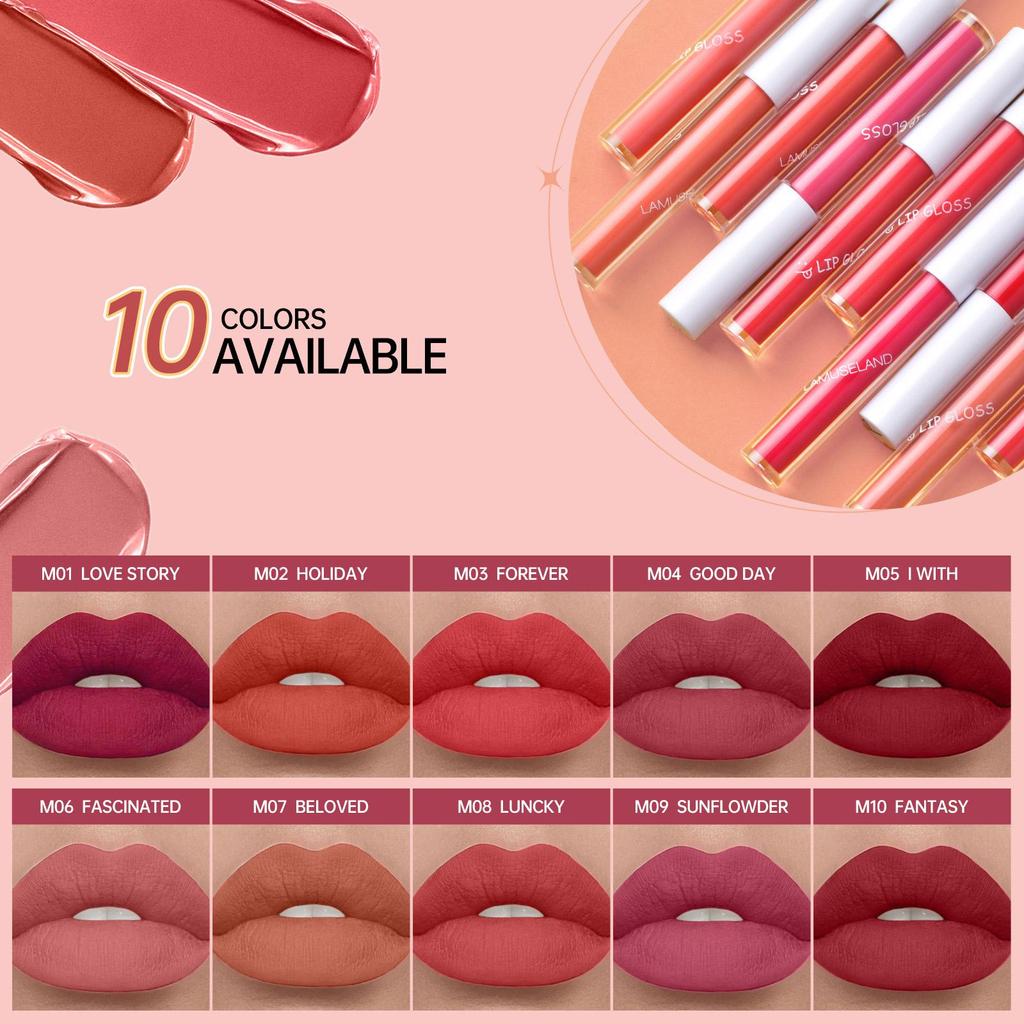 LAMUSELAND Keep Smile Водостойкая матовая жидкая помада, долговечная антипригарная чашка, блеск для губ, пухлое масло для макияжа губ, 1,5 г