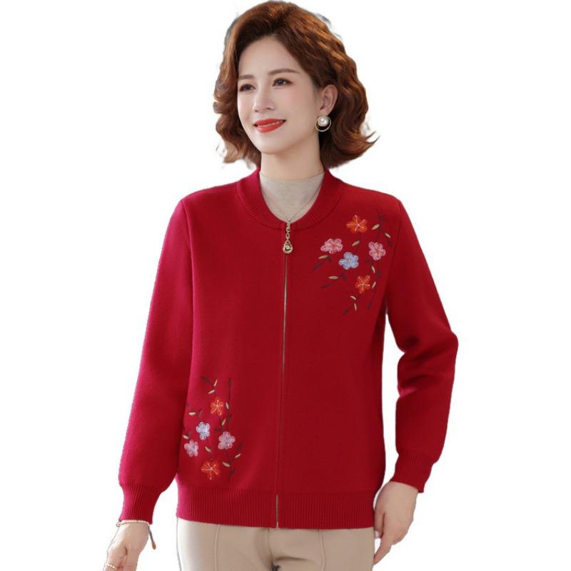 Среднее универсальное пальто-пиджак бабушкино пальто весенне-осенний свитер матери маленький кардиган старик круглый вырез вышитый вязаный свитер