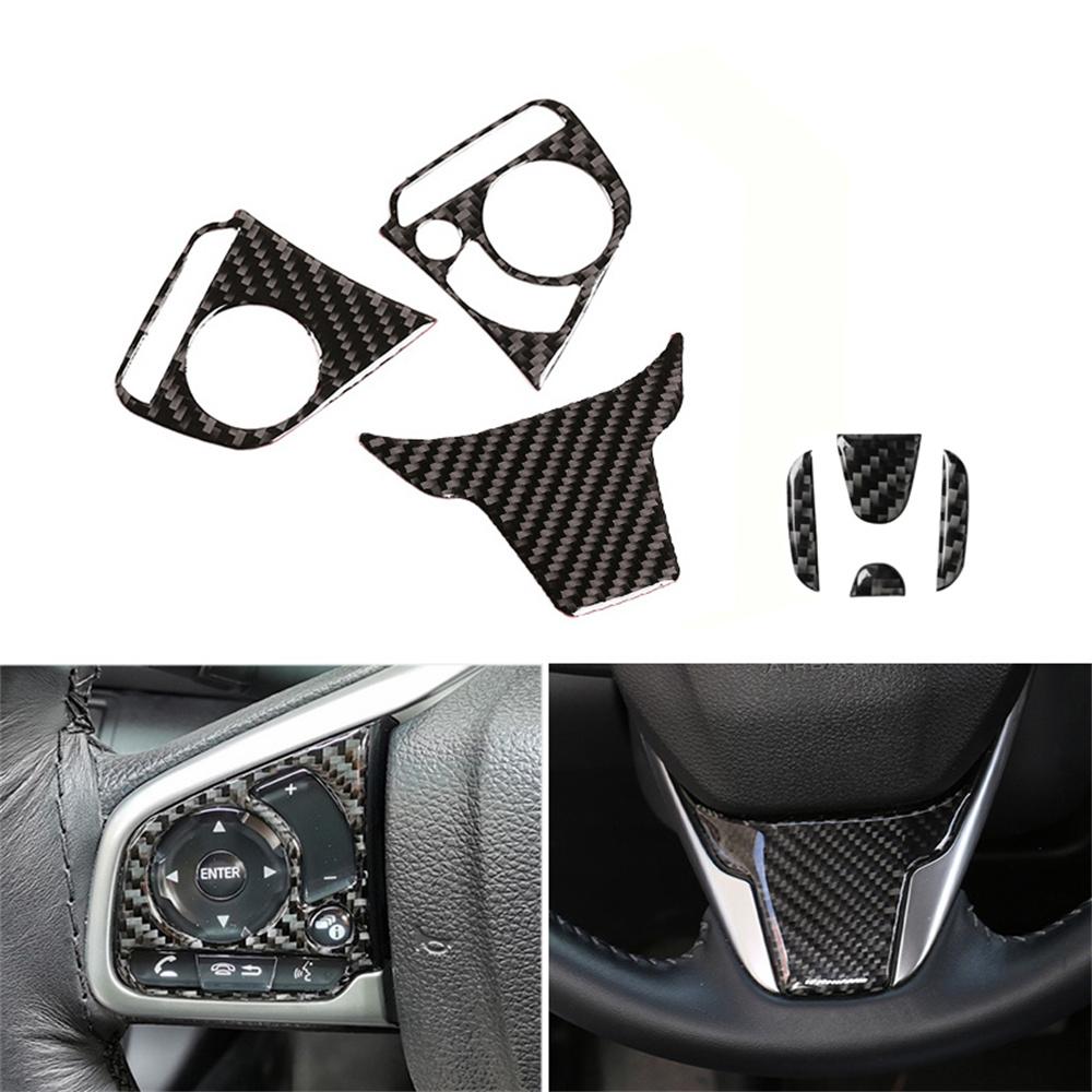 Car Real Carbon Fiber Steering Wheel Cover Trim For Honda Civic Sedan 2016-2021