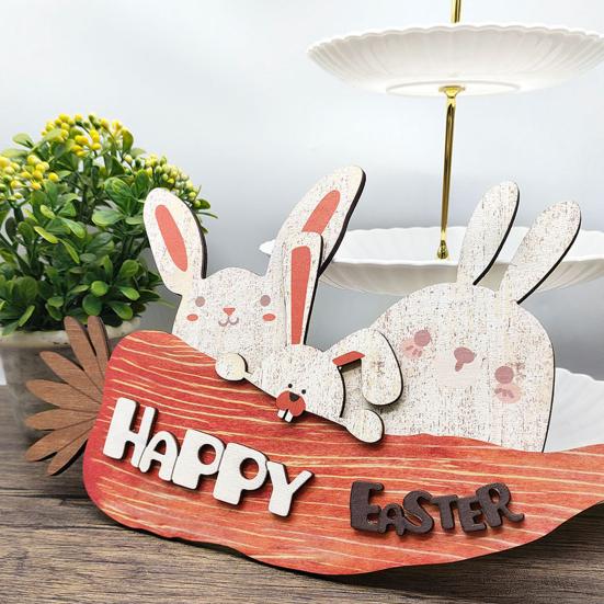 Easter Hanging Tag Pendant Cartoon Rabbit And Carrot Shape Hanging Colorfast Reusable Wooden Thick Anti-crack Porch Garden Door Decoration Sign