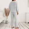 Комплект из 2 предметов: пижамный комплект осень-зима, повседневный комплект из топа и брюк, топ с круглым вырезом и длинными рукавами, эластичный пояс, спортивный костюм, повседневная одежда, одежда для сна