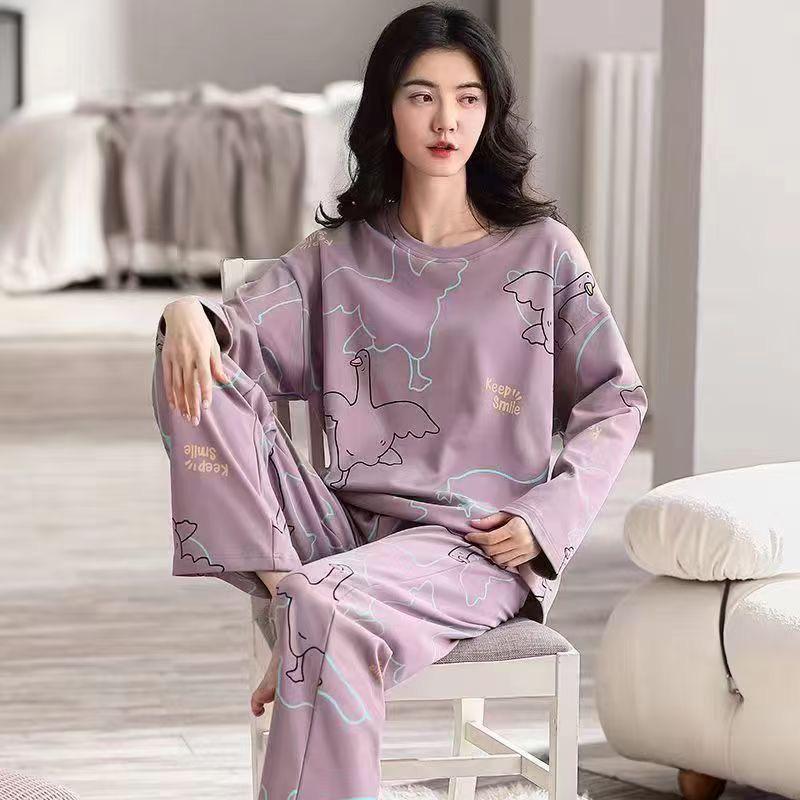Women's Cute Cartoon Pajama Set - Long-Sleeve Top & Trousers