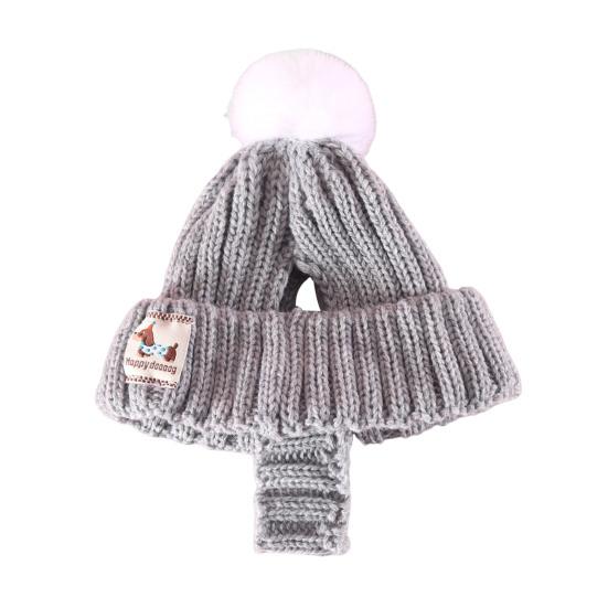 Knitted Dog Hat Cat Pompon Hat Winter Warm Hat with Ear Holes for Small