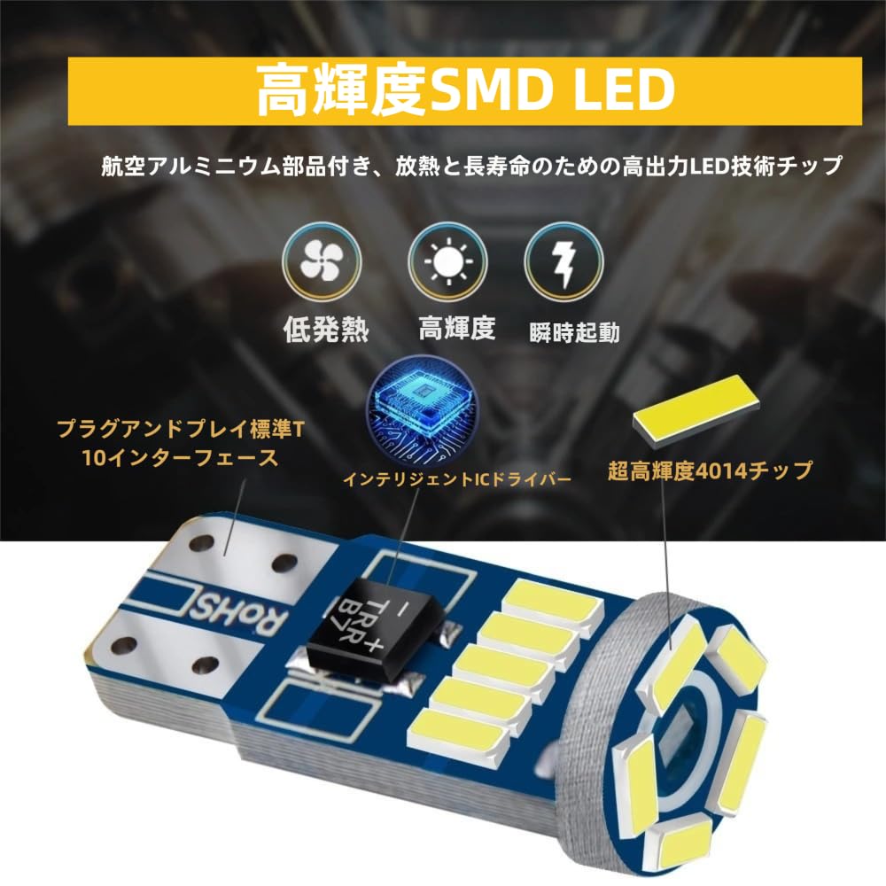 T10 LED Lamp Vehicle Inspection Compatible 12V 5W White Built-in