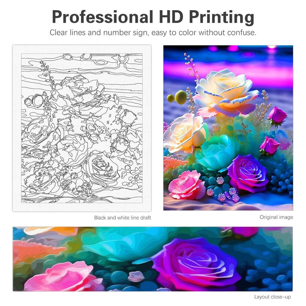 RUOPOTY DIY краска по номерам для взрослых, наборы красочных цветов роз, акриловая легкая картина по номерам, пляжный пейзаж, креативное хобби