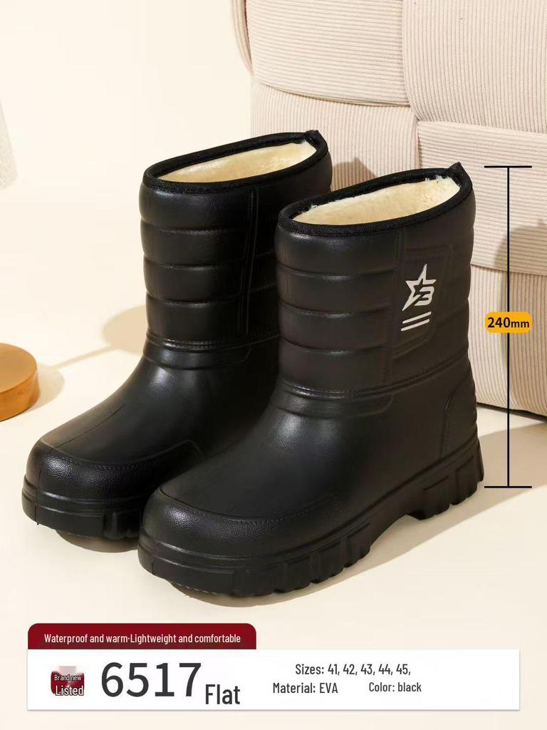 Мужские зимние сноубутсы на флисовой подкладке: Теплые, Водонепроницаемые, Нескользящие, Легкие, Удобные, Хлопковые Ботинки на Шнурке для Рыбалки